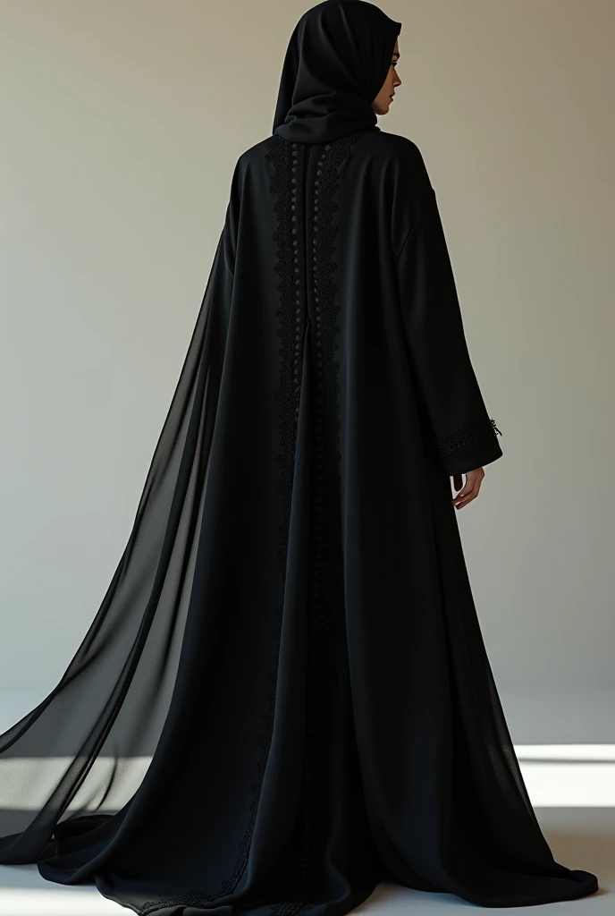 Hijab woman wearing a black abaya and high heels