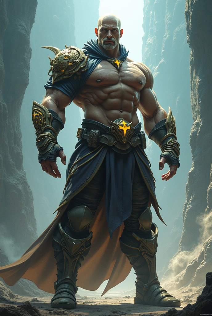 A powerful character standing confidently, with a muscular build and intense expression. The character wears an elaborate armor with intricate designs, exuding a sense of authority and strength. Behind them, a glowing aura adds to their imposing presence. The background is a mystical landscape, with mountains and a stormy sky. At the top of the image, the word 'Leiner' is boldly written in large, striking letters.
