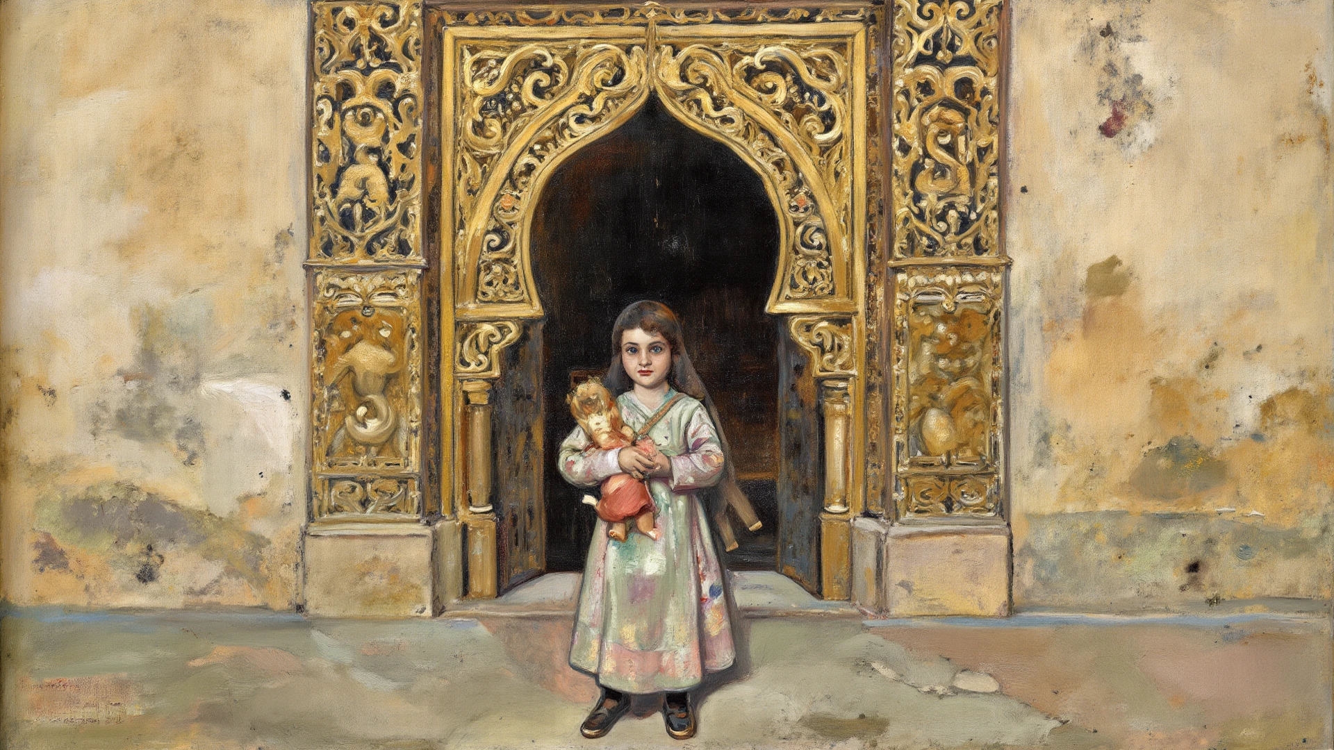 Old Iranian tiling, painting of a girl on a tile, old, Iranian, ceramic, real, very real, close-up, a tile, carpet painting, Iranian calligraphy, Iranian, beautiful, miniature, painting