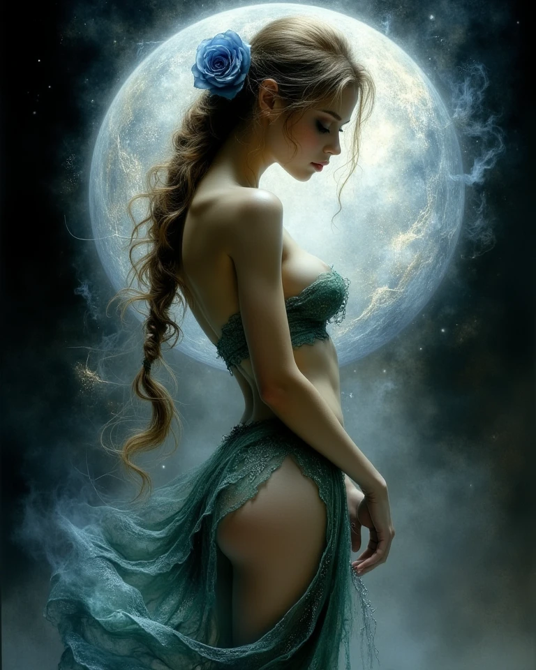 (masterpiece:1.4), (best quality:1.4), extremely detailed, intricate, hyper-detailed, illustration, soft lighting, Disney Princess "Kate Beckinsale" watching over her water empire on a moonlit night ,Prinsess totally naked, masterpiece, art work. (perfect_face), dramatic lighting, 4k, detailed_background, caustics, full_body, digital_illustration