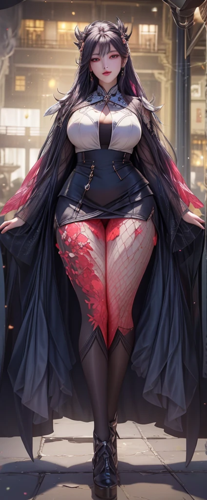 long hair,big breasts,full body,Wear a sexy outfit.,The shirt was white and so thin you could see through it.