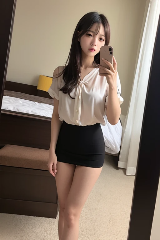 Very cute girl、beautiful girl、Sitting、Spread your legs、mini skirt、cameltoe、smile,from below