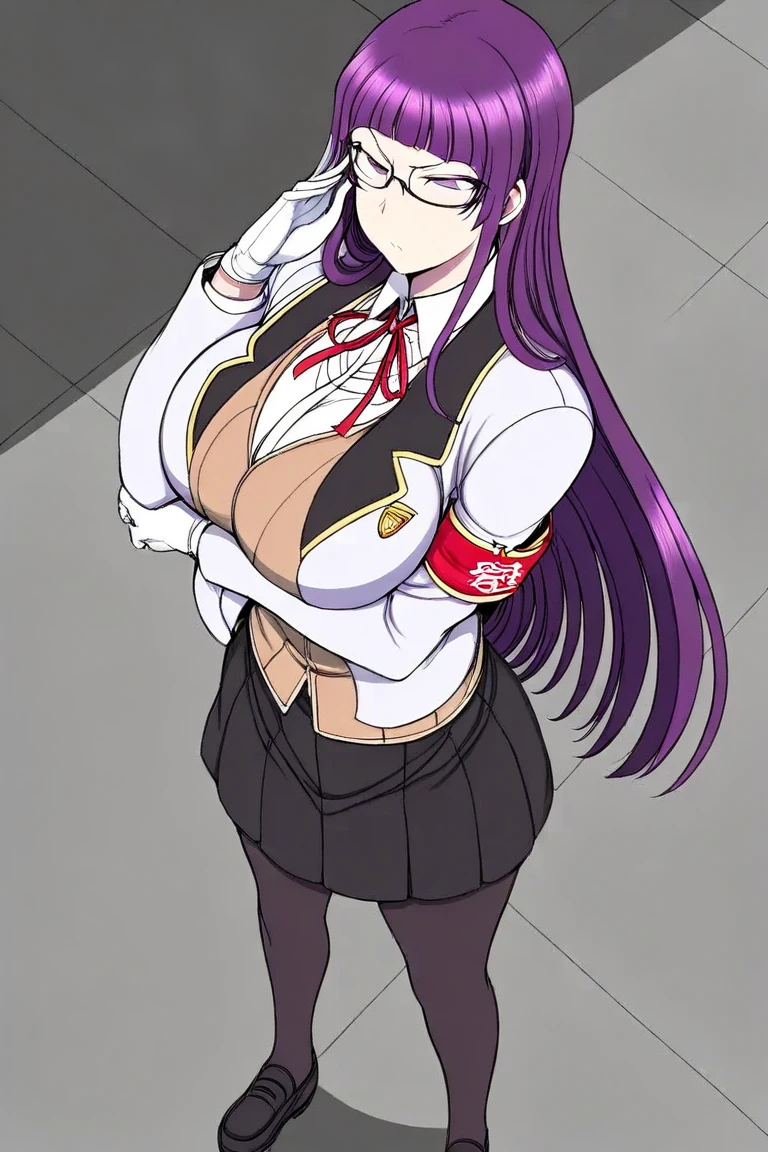 (extremely detailed CG unity 8k wallpaper), masterpiece, (best quality), (ultra-detailed), (best illustration), (best shadow), stadium, night, moonlight. 1girl, midnightmha, boku no hero academiam, purple hair, very long hair, blue eyes, large breasts, collar, white bodysuit, domino mask, thighhighs, black thigh boots, handcuffs, belt, garter straps, red gems, smirk
