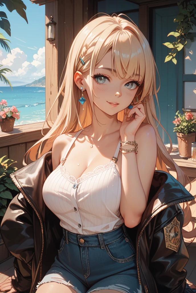 throw,leaning forward+,~ side,Tsurime+++,(arms crossed)++,diagonally,pigeon,(photo realistic)++,toes,love handle,Oil++,alone,girl,necklace,thigh+++,bikini,cleavage,masterpiece,Lens flare,(shining eyes)+++,golden hair,Hime_cut,long hair,dull bangs,shiny hair,center plane,foreground of the photo,realistic+,compensate,empty eyes,tongue,gal,leaning forward,action