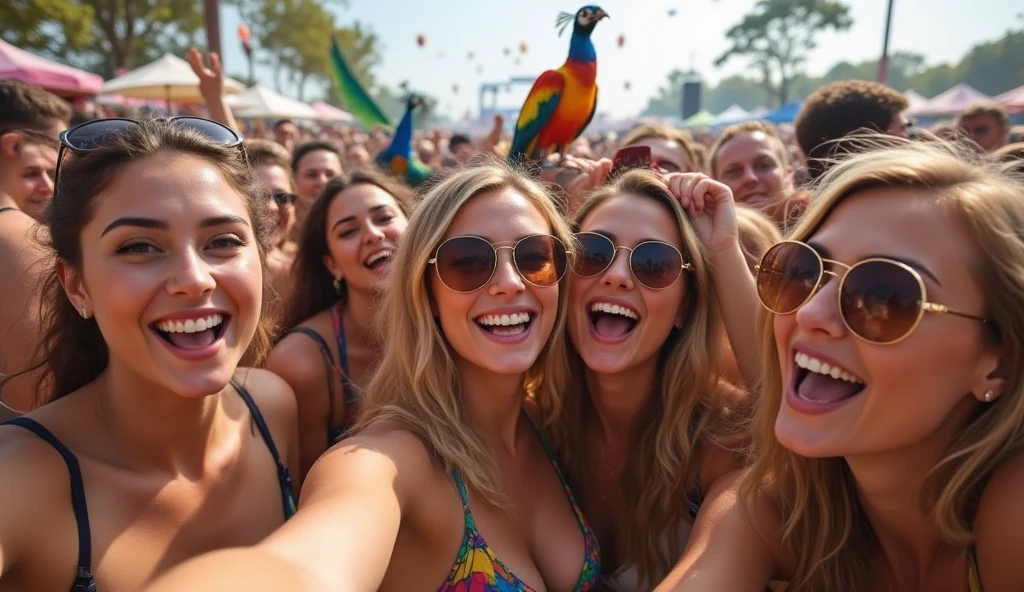 there are many people that are taking a selfie together, a picture by Niko Henrichon, shutterstock, happening, festival vibes, groups of happy humans, groups of happy people, ecstatic crowd, enthusiastic crowd, everyone having fun, cheerful atmosphere, lots of people, happy people, vibrant atmosphere, music festival, having a good time, a group of people, selfie photo