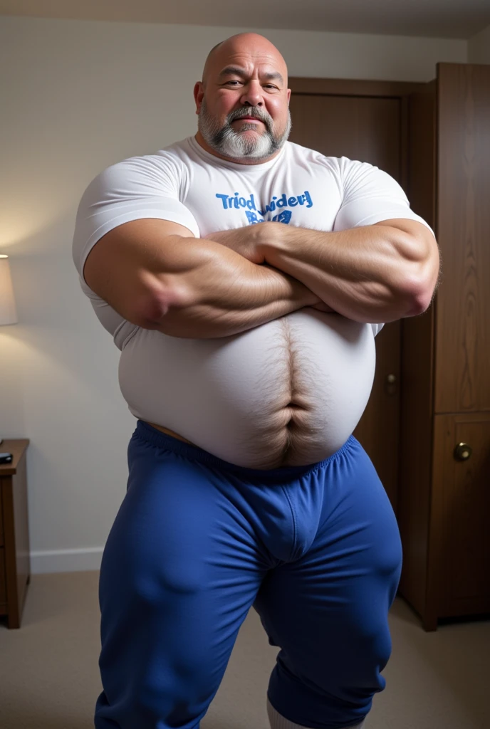 mature old man, grandpa, dad, daddy, virile, tough, fat, stocky, massive feet, clear eyes, hairy body, white bodyhair, bob hoskins, ginger, pale skin, bulging, dickprint, micro thong, barefoot, standing, movie photography, intricate details