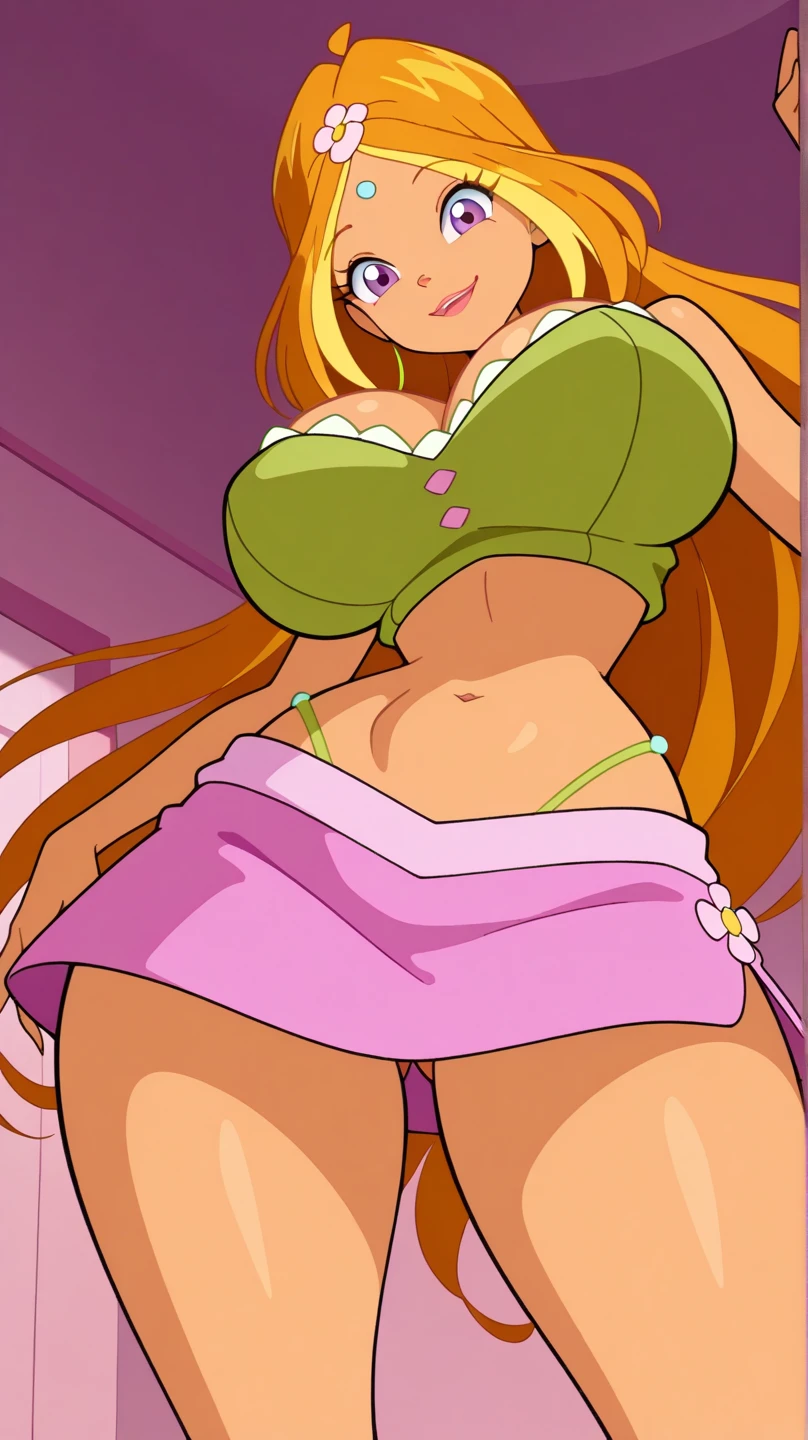 1girl, elegant erotic beautiful girl, big breasts, ((short orange hair)), hair is short, green ribbon in hair, maxi dress, adultery, indecent, vulgar, Nakano Yotsuba, intricate details, delicate facial features, beautiful blue eyes, ulzzang, long eyelashes, small nose, full lips, porcelain skin, natural lighting, warm color palette, chiaroscuro lighting, dramatic shadows, sensual, alluring, mature themes, artistic, dreamlike, ethereal, ((arms behind back)), thigh highs, ((white panties)), sideboob, cleavage, looking at viewer, ulzzang, (blue eyes),
