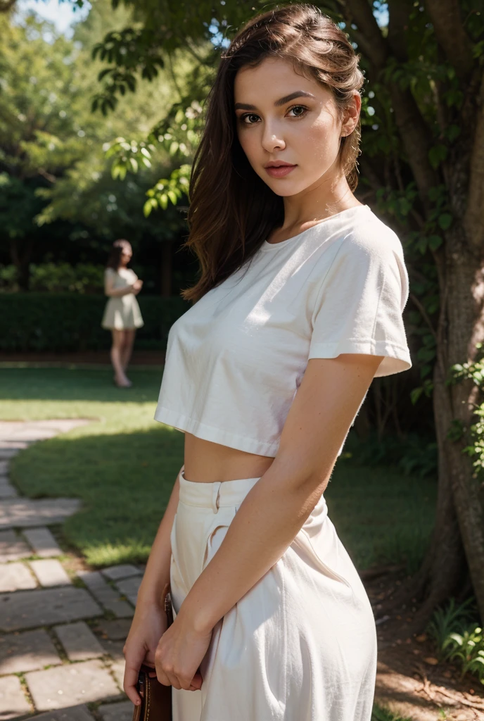Sexy lady using a skirt and see through shirt on her house