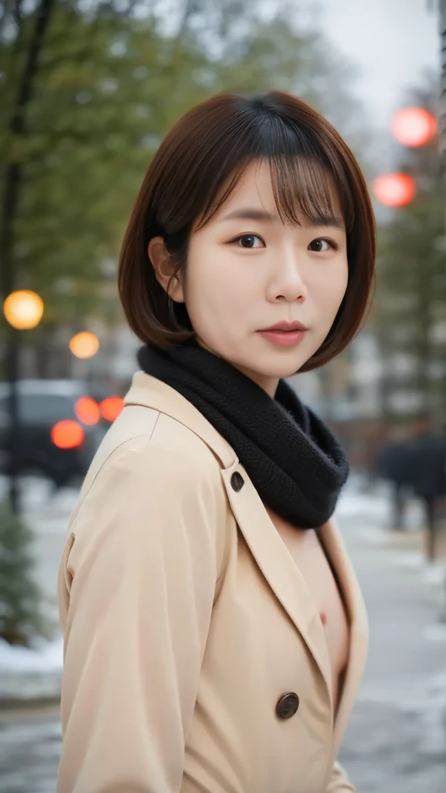 8K, ultra-realistic, highly detailed, photo-like. Natural cinematic lighting, soft shadows, lifelike skin texture, shallow depth of field.
A Japanese woman in her 40s wearing warm winter clothing. Calm expression, looking directly at the camera. Wearing a scarf and a heavy coat, as if standing outdoors in winter. Natural skin texture, age-appropriate facial features. The background is a softly blurred winter urban scene. (((Fully clothed))) (((No excessive beautification))) (((Realistic and mature face))) (((Upper body chest-up portrait)))