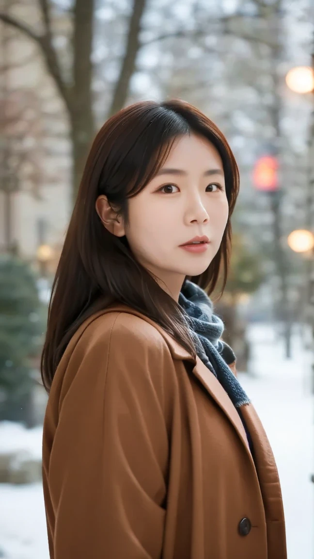 8K, ultra-realistic, highly detailed, photo-like. Natural cinematic lighting, soft shadows, lifelike skin texture, shallow depth of field.
A Japanese woman in her 40s wearing warm winter clothing. Calm expression, looking directly at the camera. Wearing a scarf and a heavy coat, as if standing outdoors in winter. Natural skin texture, age-appropriate facial features. The background is a softly blurred winter urban scene. (((Fully clothed))) (((No excessive beautification))) (((Realistic and mature face))) (((Upper body chest-up portrait)))