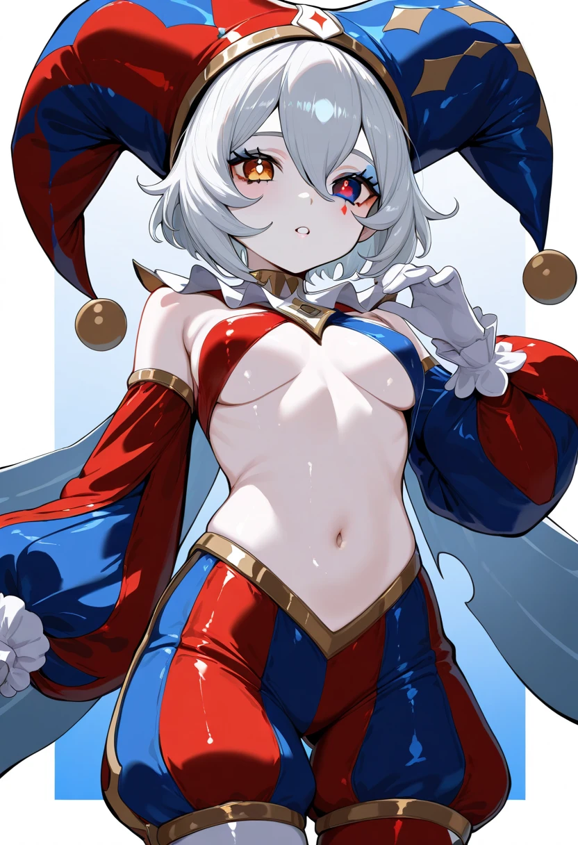 Red sofa High level image quality best image quality 8K adult woman whole body view portrait pure red long gloves(elbow gloves) red long dress(slit) white horn ears short hair((shortcut)(gray hair)(perm)(fluffy)) eye color is blue attractive evil face , face detail , smile , sexy pose , labrynth , erotic standing styles , rubbing , face focus ,view from behind , view leg up , view barefoot arc