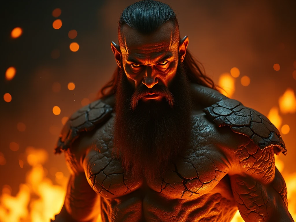 man with very black skin and red hair, and very muscular