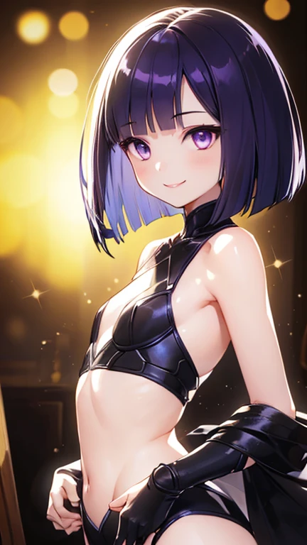 Black Playboy Bunny Suit, Solo Girl, Highest quality, Middle chest, Black Hair, short hair, Seductive detailed face, (Charm, Drop your eyes:1.2), Cinema Lighting, Shiny skin, Captivating smile,