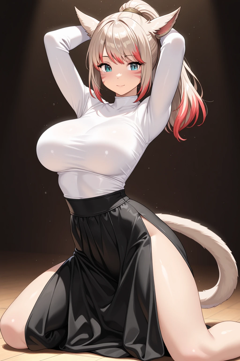 Yoha No. 2 Type B,1girl,wlop,(Blindfolded),nedium breasts,cleavage,cleavage cutout,clothing cutout,Green background,Hair between both eyes,shairband,A high resolution,Juliet sleeves,longer sleeves,nier(series),nier automata,Fluffy sleeves,Redlip,shaded face,short detailed hair,独奏,high-necksweater,full bodyesbian,whaite hair,Skysky