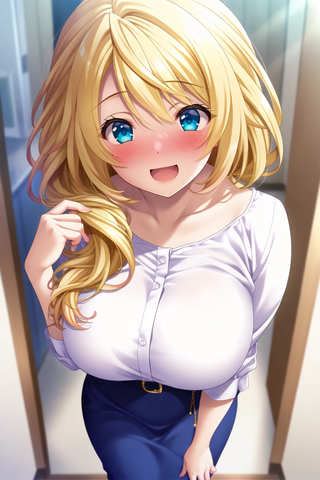 mastute piece,Best Quality,insanely detailed,8k cg,nsfw,
(shoot upper body:1.3),
(1girls:1.3),standing,looking at viewr,body in front,both arms behind back,(Light blue children's clothes),(bare breasts:1.2),
break,
blush,shy,(??????? face),(trembling:1.2),break,(light gold hair),
break,
perfect breasts,perfect teats,(open mouth:0.9),(large breasts:1.3),
(living)、