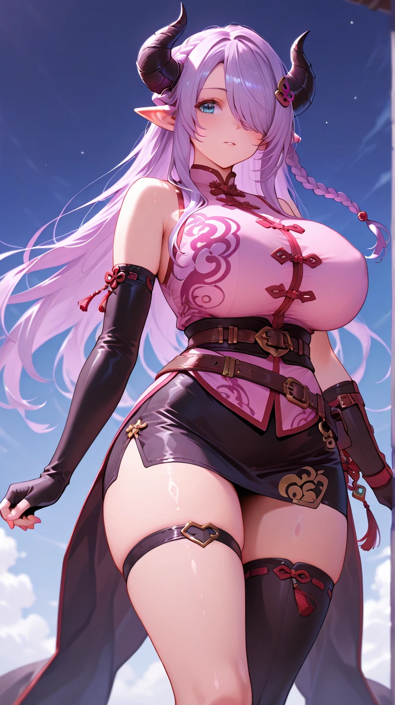 masterpiece, Highest quality:1.2),8K, 4K High Resolution, Super detailed, High-quality texture,High detail, High Quality Shadows, Beautiful and delicate face down to the last detail, Beautiful and delicate eyes、One Woman, alone、Very large breasts、Very large breasts、Very thick legs that make the chest very large、Are standing、Composition from the front、Look forward、Stand up straight,Looking into the camera、Draw a face、Depth of written boundary、smile、Looking Down