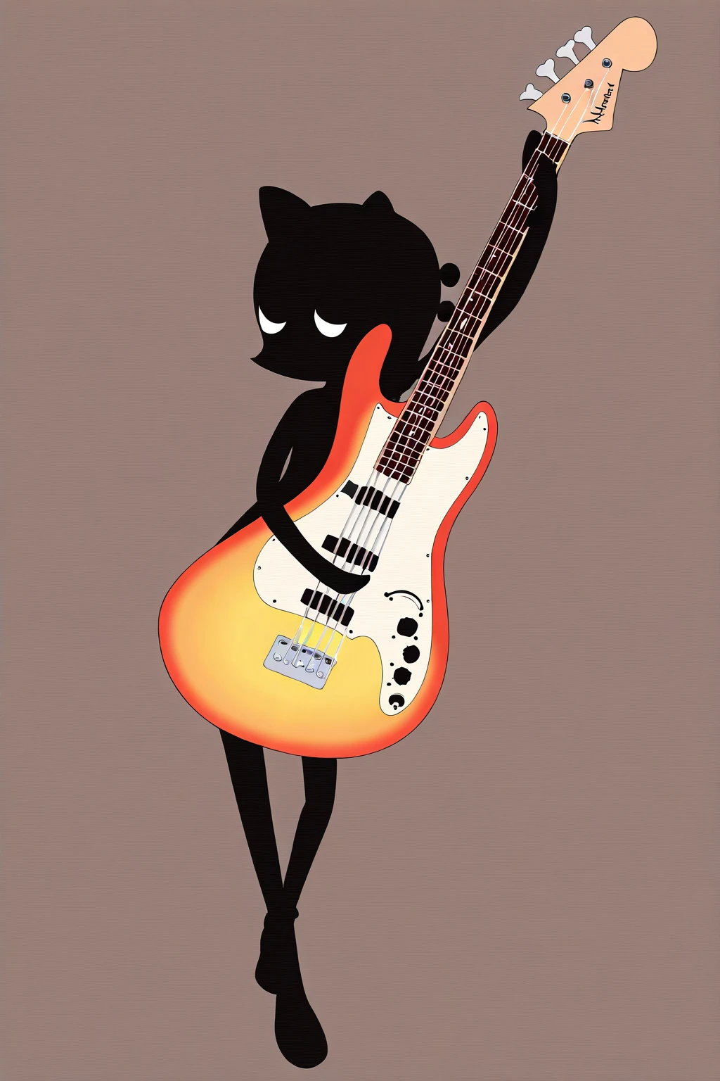 score_5_up, 
1girl, solo, standing, playing guitar,  wearing black (high-leg leotard, thighhighs, elbow gloves), smirk, smile, short hair, cat_ears