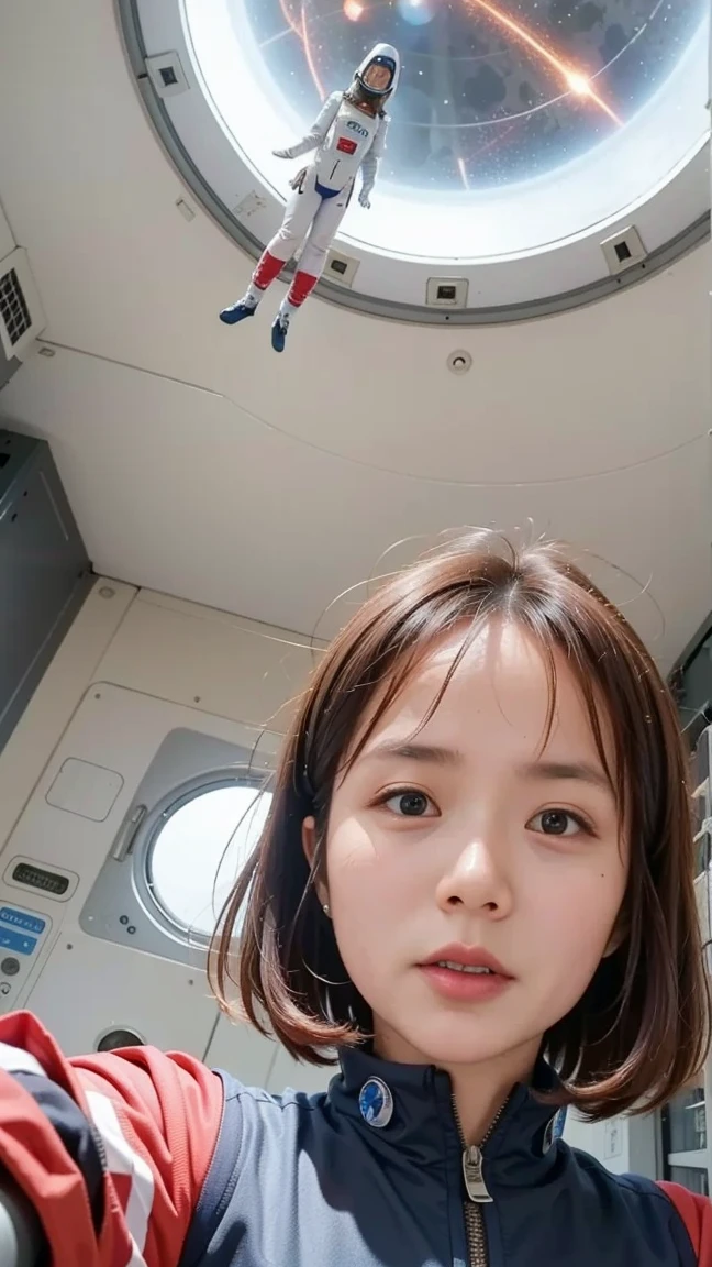 Image of a woman in a spacesuit flying in the sky Alafed, girl In space, [ no gravity ]!!, planet, Portrait Anime Astronaut Girl, Space Girl, galaxy japan, In space, Official artwork, In space, Japanese live-action films, Ski-Fi!!, There is an earth in the background, seifuku