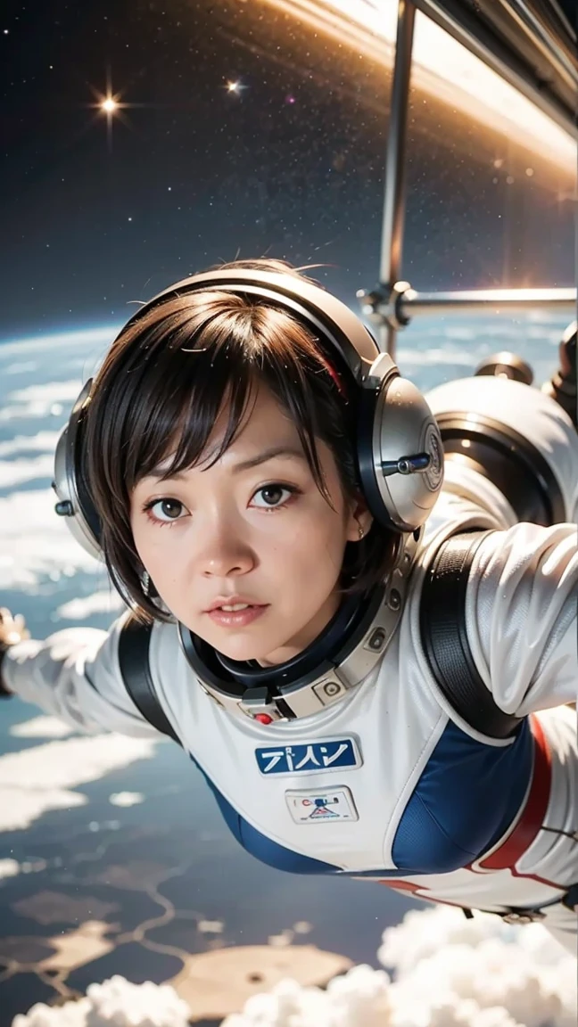 (8k, RAW photo, best quality, masterpiece:1.2), High detail RAW color photo, professional photograph, (realistic, photo realistic:1.37), ((best quality)),A beautiful japanese girl piloting an interplanetary space shuttle rocket,outer space, cockpit like a set from a science fiction movie,((the girl is 13 years old)),