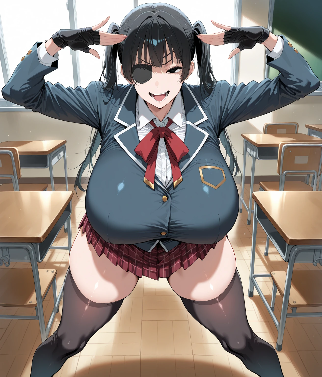 SEX、Normal bit、beautiful anime woman、eye glasses、pupils on、校服、Black pantyhose、lowfers、book library、‎Classroom、neck tie、open one's legs、crouching down、（Hands behind the head:1.4）A dark-haired、Medium Hair、Braids、AHE Face、Puffy lips、lipsticks、thick lips、put out the tongue、droolng、Sigh、red blush、pubick hair、teats、Colossal tits、Erotic cartoon style body、(perspiring、bodily fluids:1.3)、Ecchi anime style、hyper detailed illustration、​masterpiece、top-quality、超A high resolution、high-level image quality、
