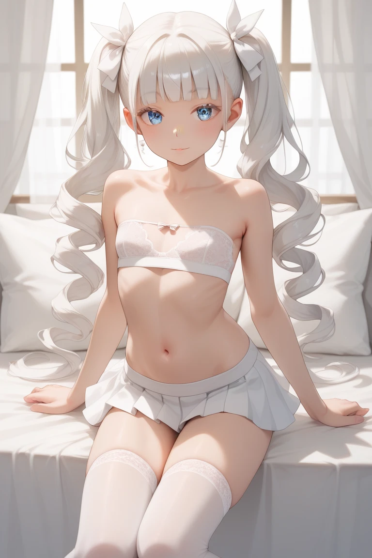 Anime girl with white hair and blue eyes, White cat lady, Gweitz, Very Beautiful Anime Cat Girl, artwork in the style of Gweitz, Gweitz on pixiv artstation, Gweitz on artstation pixiv, Beautiful anime cat girl, Trending on cgstation, anime wallpaper 4k, anime wallpaper 4k,Swimwear,Knee Up