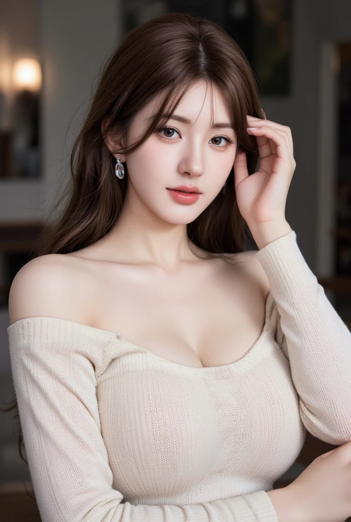 ((Best Quality, 8K, Masterpiece: 1.3)), 1girl, Slim Abs Beauty: 1.3, (Hairstyle Casual, Big Breasts: 1.2), Dress: 1.1, Super Fine Face, Delicate Eyes, Double Eyelids, Home
