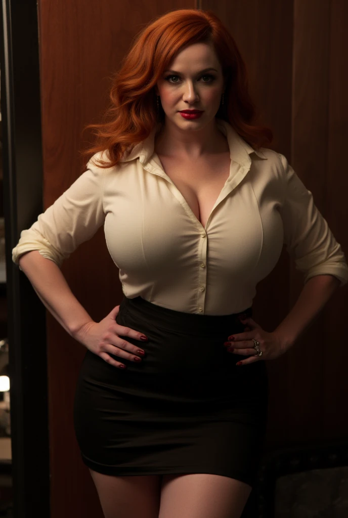 Christina Hendricks wearing a short tight dress and smiling