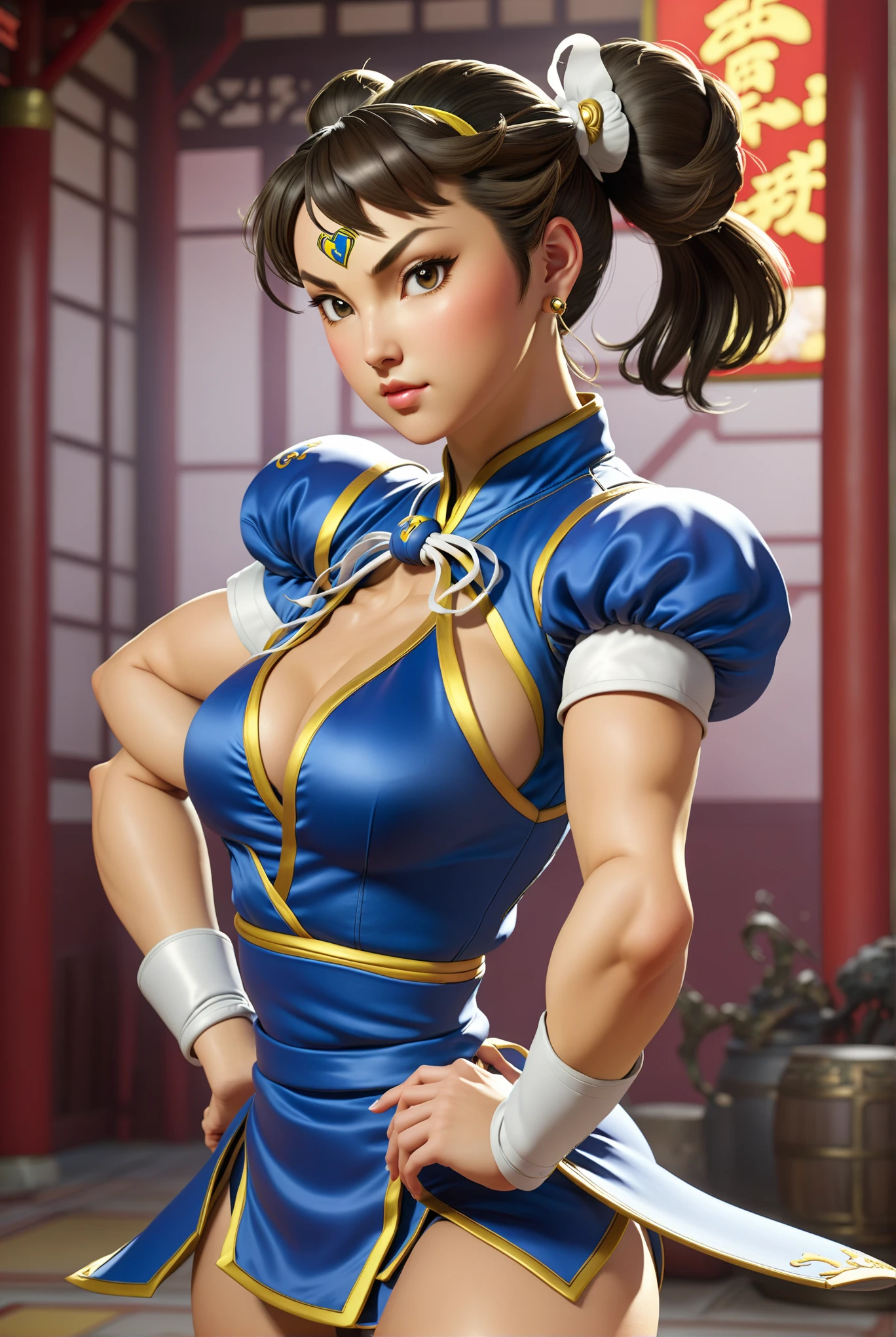 Meghan the Stallion as African American Chun-li, corpo musculoso e sexy, the iconic character from the sixth Street Fighter game. Capture your dynamic fighting stance and powerful kicks with exquisite detail. (roupa sexy, erotic costume, maior enfiado no bundao, xota marcada, seios grandes, seios grandes, chun-li gostosa erotica)« The image must be in high definition (hard disk) and rendered in stunning 8K resolution, mostrando todos os recursos e texturas intrincados. Pay special attention to the fine details of Chun-Li's costume, incluindo seu vestido qipao tradicional e penteado de chifre de boi exclusivo. Use dramatic lighting to increase the intensity of the scene, emphasizing your strength and determination. This photographic request aims to immortalize Chun-Li as a true work of art, mostrando sua beleza seu corpo malhado e gostosa, Grace and prowess in the martial arts. Pornographic Images