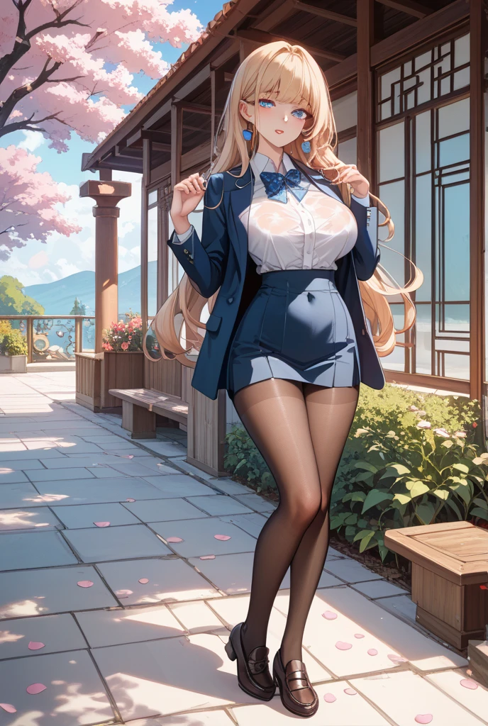 (masterpiece、highest quality、High resolution、Realistic photo、Real looking skin:1.1)、
(There is one woman:1.5)、
(She lifted her skirt and took off her panties.々I am showing it to:1.8)、
(standing:1.5)、
(Please use a zoomed-in image as much as possible.:1,8)、
(Provocative, grinning expression:1.5),
(She is wearing her high , a navy blue blazer, a white collared shirt, and a grey miniskirt.:1.5)、
(On her feet, she wears loose socks and black loafers.:1.5)、
(The panties are made of black lace with a pattern.:1.5)、
(Blonde Long Hair:1.5)、
(The location is a high school garden in early autumn.:1.5)、
1 Japanese Girl、solo、Full Body Esbian、Beautiful Eyes、Shining Eyes、Shining thighs、NSFW