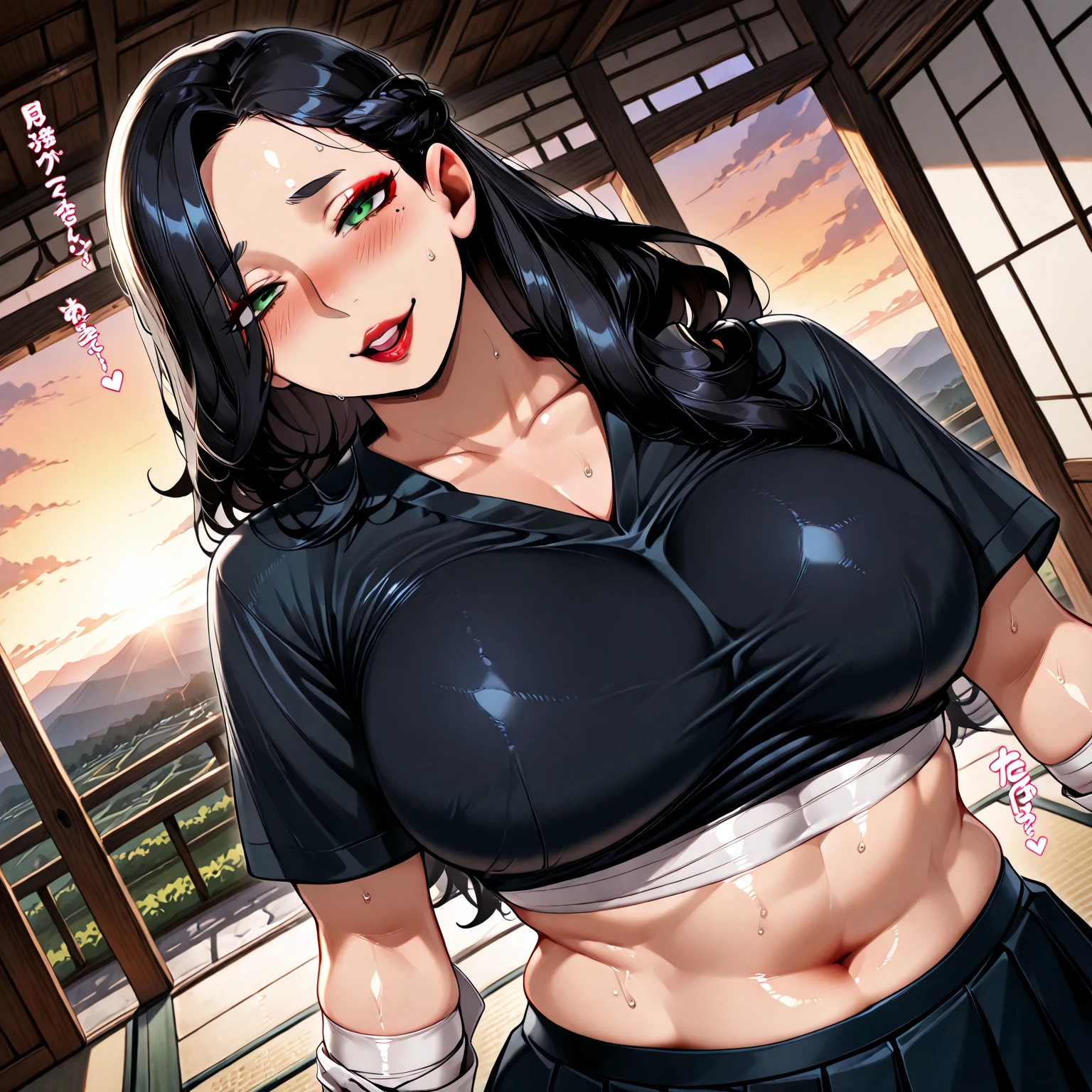 giant muscles huge breasts massive hair pale skin black hair yellow eyes long straight hair sad sad girl sad patterned  patterned patterned patterned 