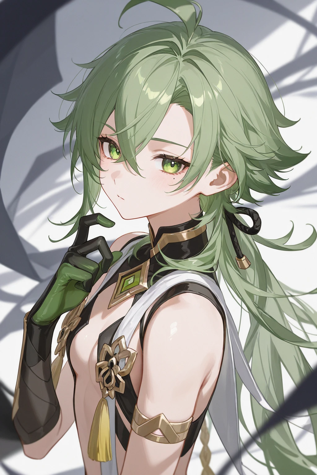 Beautiful girl Sucrose from the game Genshin Impact,, slim body, pantyhose, bra and panties