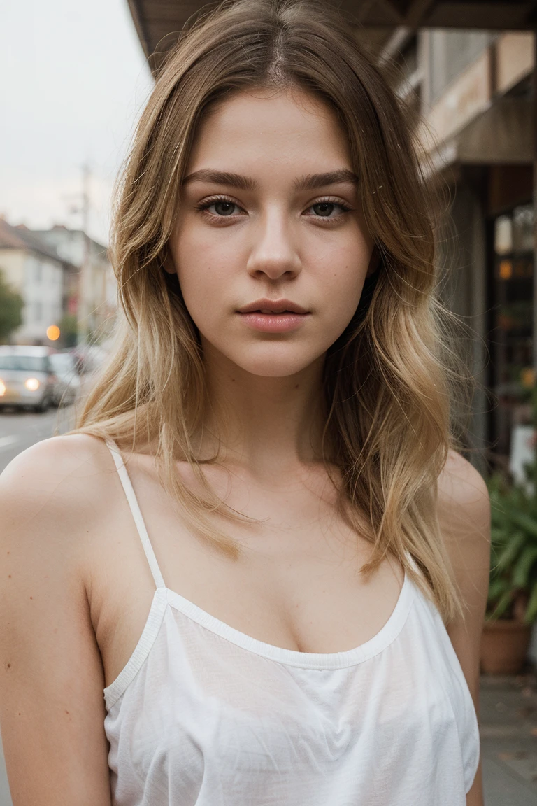<lora:kawaii7.1.3_obj20:0.75:0.25>, European woman, closeup, sandals, (shirt), pants, (sunset blvd), ZM_marisa, wide shoulders, perfect face, (contact iris: 1.1), pale skin, skin pores , depth of field