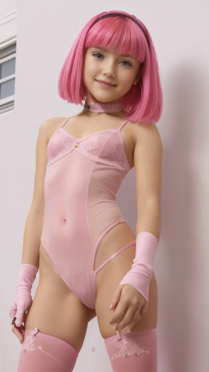 Sexy girl in pink sexy lingerie ,Preeten,10 years old,cabello rosa,lace gloves large
