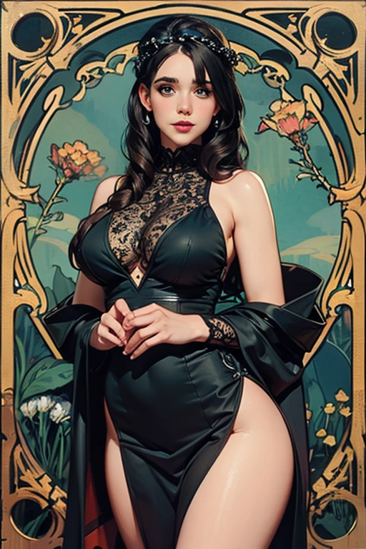 (best quality,4k,8k,highres,masterpiece:1.2),ultra-detailed,(realistic,photorealistic,photo-realistic:1.37),illustration by artgerm and gerald brom, attractive woman, perfect body, (big breasts), hyperfeminine curves, cute and playful pose, vibrant, expressive