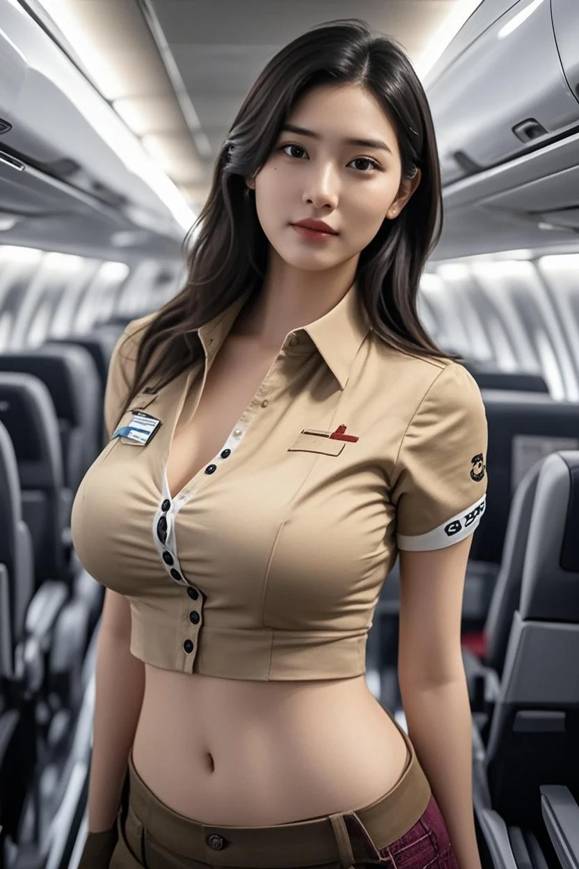 (best quality,4k,8k,highres,masterpiece:1.2), ultra-detailed, (realistic,photorealistic,photo-realistic:1.37), (beautiful detailed eyes, beautiful detailed lips, extremely detailed eyes and face), facial mix of liza soberano, studio lighting, physically-based rendering,vivid colors, (big tits, super big tits, super extra big tits:0.8), (pilot's uniform, all buttons open, cleavage, tie, shirt, watch, clean appearance:1.5), (soft lighting:0.8), full body, sitting seductively,