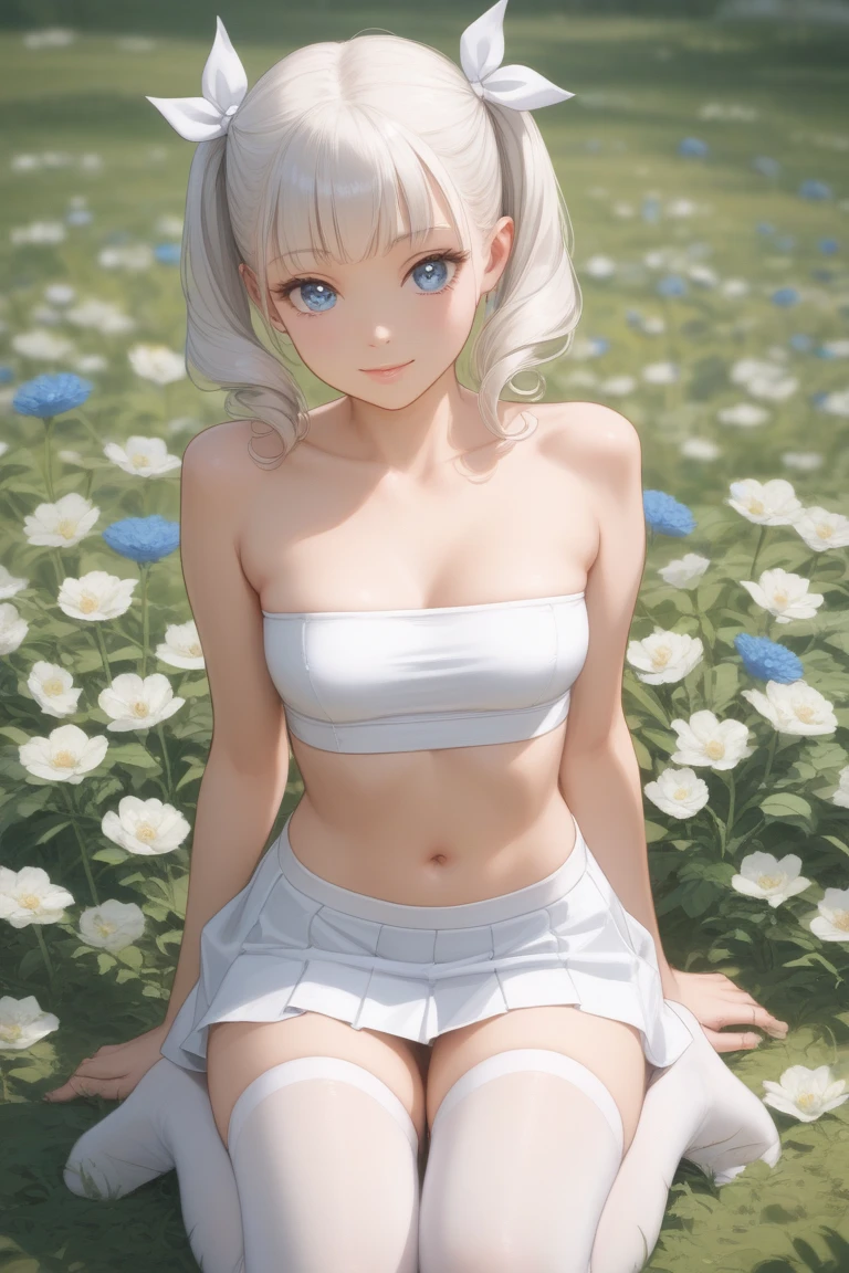 , hyperrealistic full length portrait of Mochizunayandm | standing in field full of flowers | detailed gorgeous face!! | full body!! | skimpy armor | god rays | intricate | elegant | realistic | hyperrealistic | cinematic | character design | concept art | highly detailed | illustration | digital art | digital painting | depth of field