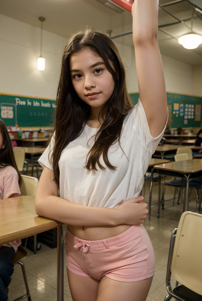 10 years old girl practicing and dancing in school