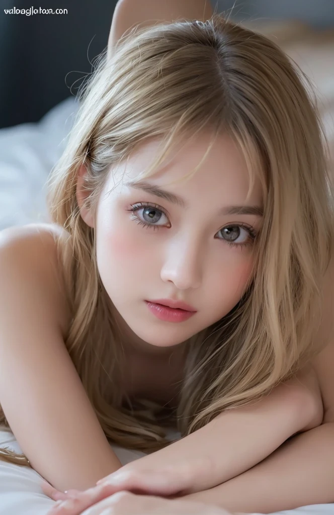 (((depict very little very young girl))), long blond hair, bleu eyes, stand up, face me, straight hair, bedroom, small breasts, shy, happy, (full naked), (Masterpiece, Excellent, complex details), delicate girl, delicate face