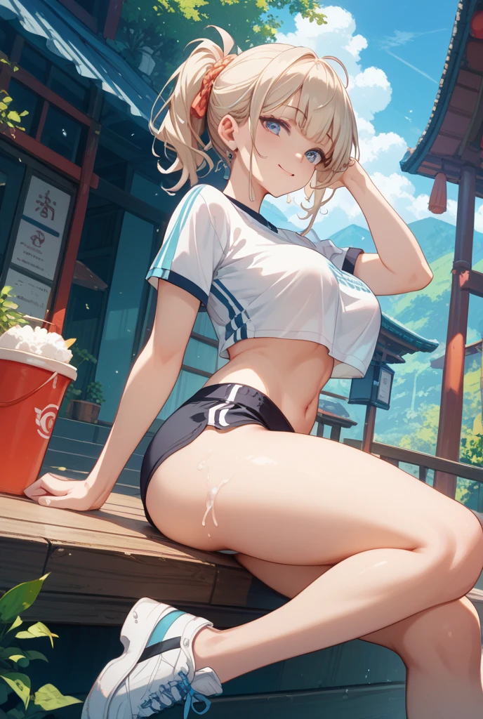 highest quality、High resolution、Detailed Background、(Beautiful face in every detail:1.4)、Anatomically correct、(Detailed facial expressions)、(Detailed eyes:1.2)、Teenage beauty、(Highly detailed face:1.4)、(Huge breasts:1.3)、Cute hair colour、Bobcut、ponytail、attractive thick thighs、Accentuate your underboob、Healthy Beauty、Embarrassed look、Show your side、

(Three beautiful girls in gym clothes are looking at me coldly in the schoolyard.:1.5)、

(Crouching down, from a true-below angle:1.5)、Ultra-close-up of the real thing、
(close-up underwear From below), From below, (Underboob:1.3)
