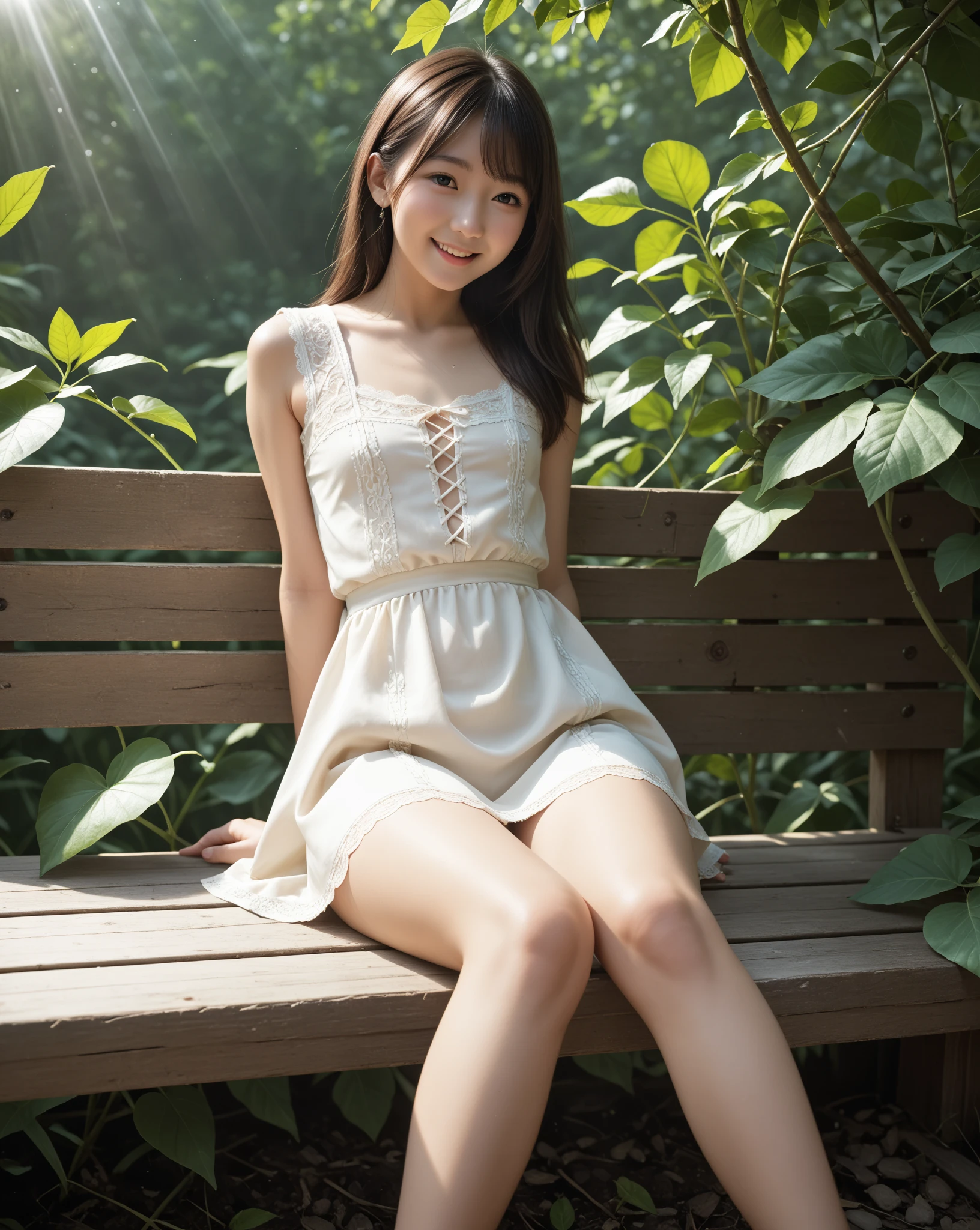 Outdoor、Mid-length skirt 、Beige bustier with lace、(Highest quality)、((Very detailed))、4K、(8k)、masterpiece、Very detailedな、Highest quality、Super Resolution、1 person、Kind Face、Soft Light、RAW quality、Soft Skin、163cm、28 years old、Thighs