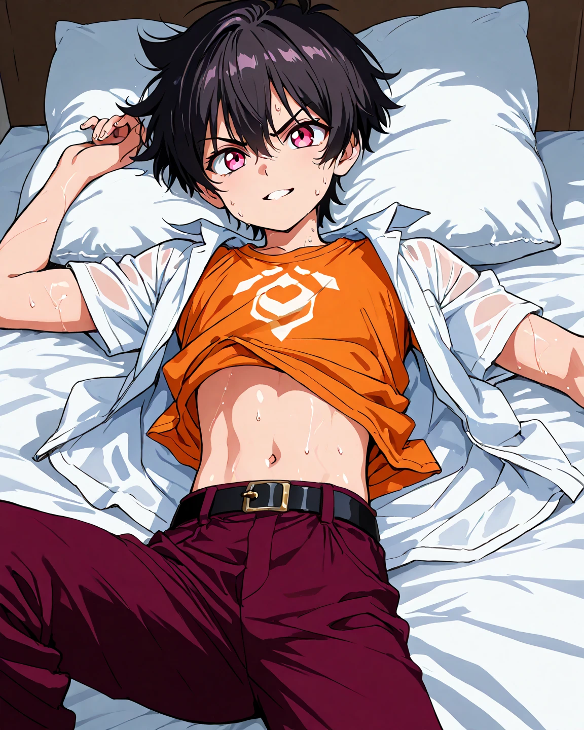 masterpiece, Highest quality, so beautiful, Absurd,Anatomically correct body,One boy, Male Focus, Ikari Shinji, Neon Genesis EVANGELION,View your viewers,Half naked,Black shorts,