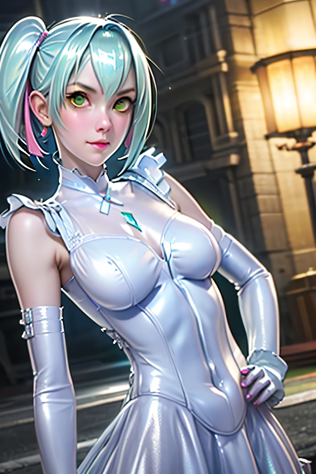(ultra realistic,32k, masterpiece:1.2),(high detailed skin:1.1),( high quality:1.1),
<lora:LoRA_Kearsarge:0.7>KearsargeBunnyDef, (purple eyes:0.8), symbol-shaped pupils, ponytail, white hair, streaked hair, multicolored hair, long hair, breasts, aqua hair, bangs, hair ornament, hair intakes, hair between eyes, very long hair, star hair ornament,gloves, animal ears, cleavage, bare shoulders, tail, pantyhose, thighs, multicolored hair, detached sleeves, necktie, elbow gloves, white gloves, rabbit ears, leotard, black pantyhose, strapless, covered navel, skindentation, thigh strap, detached collar, fake animal ears, highleg, playboy bunny, between breasts, rabbit tail, fishnets, highleg leotard, strapless leotard, white leotard, fake tail, fishnet pantyhose, purple leotard, purple necktie , <lora:add_detail:0.88>,(huge breast:0.9),(looking at viewer, sitting, crossed legs, from above:1.1),,
,(lighting:1.1), blank background