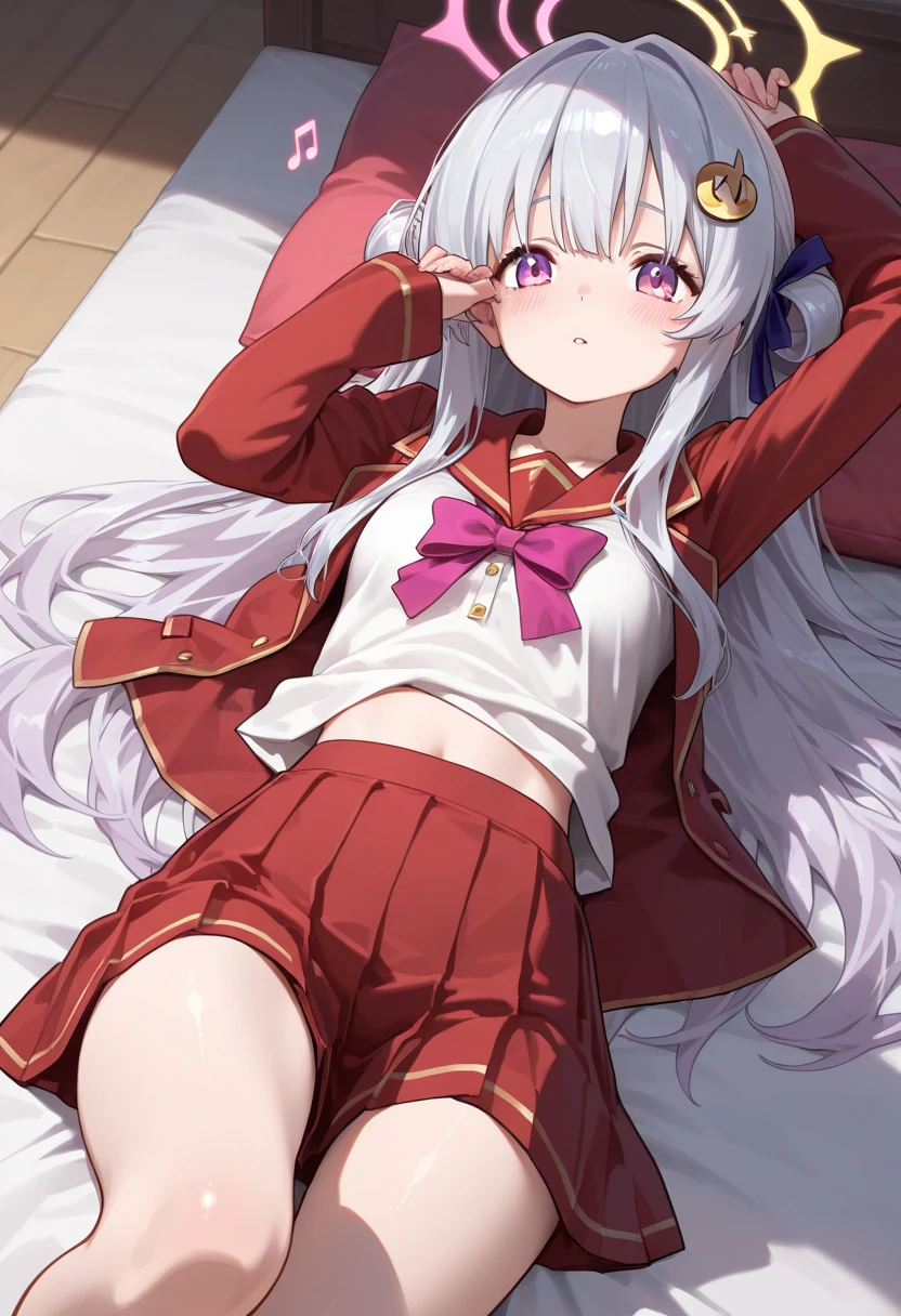 (NSFW:1.3), No correction, Super Detailed Game CG, (High resolution:1.1),(absurd:1.1), highest quality, 超High resolution, highest resolution, very detailed, anime, 1 girl, , arisu, (light purple hair, gray hair, medium hair), Black beret, black hat, purple eyes, smile, closed mouth, (arisu School, school uniform, Red Blazer, red jacket, white dress , white skirt, pleated skirt, Blue bow tie, white stockings, garter strap, Absolute area:1.4), small breasts, Liar, wide open legs, raised my feet, half undressed, wet clothes, wet body, Sweat, embarrassing, blush, cleavage, sunlight, spread your legs, (vagina with penis inserted:1.5), Creampie, chest comes out
