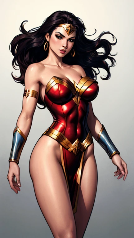a woman in a red and gold costume posing for a picture, bright red cape on her back, faye valentine, amouranth as a super villain, cory chase as an atlantean, she-ra, she - ra, dressed as wonder woman, cinematic goddess body shot, ornate cosplay, close up half body shot, portrait of modern darna, exposed thighs!!!