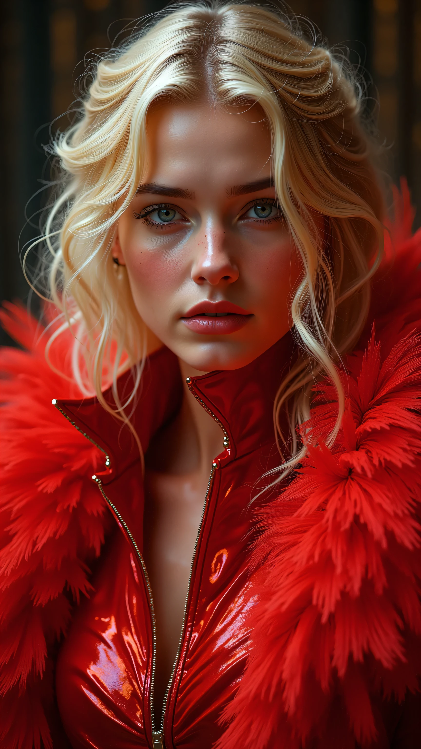Beautiful blonde girl in high definition、Oil Enamel、beautiful woman、彼女の魔法のような赤い衣装を身にまとっています♪まるでbeautiful woman。Witch image photo。It's magic