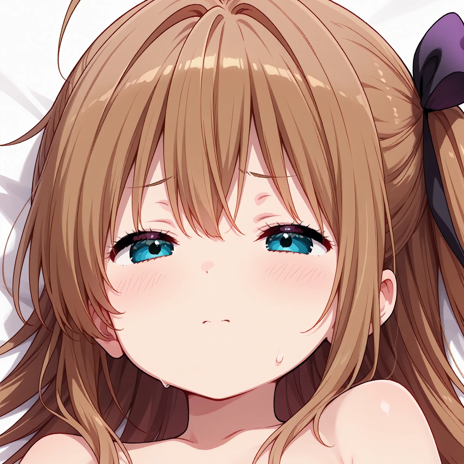 {{{nsfw}}}, {{{masterpiece}}}, {{{best quality}}}, {{ultra-detailed}}, {illustration}, {{an extremely delicate and beautiful}}, 1girl, (resna, brown hair, braid, blue eyes, medium breasts, slim body, 17 years old), (nude, neked:1.3), collarbone, breasts squeeze, (lying, on back), pov, (open legs, upper body), overhead shot, excessive cum, facial, (cum on face, cum on hair:1.3), bukkake, cum in mouth, cry,