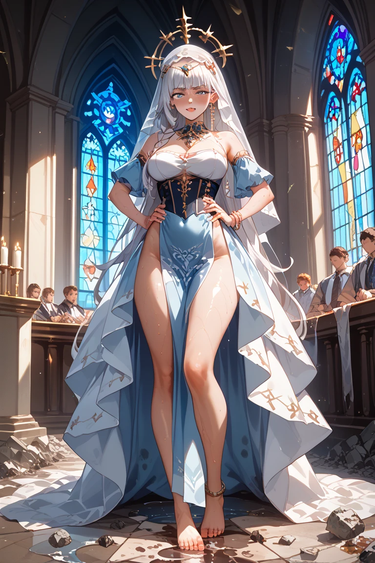 malcaste melody piece: 1.3), (max resolution: 1.2), 8K resolution, Perfect Style, Beautiful face, Thin eyebrows, Glitter Eyeliner: 1.2, Natural cheeks, Glossy skin, Fair skin: 1.2, (Blonde hair with fluffy short twintails:1.3),shiny little necklace and earrings, (Glossy lips: 1.4), (weddingdress:1.2)、 (Shy look: 1.2),(church and large stained glass: 1.2),(Deep Blue Eyes:1.4),Rosary Necklace,wedding veil,(Full body:1.2)