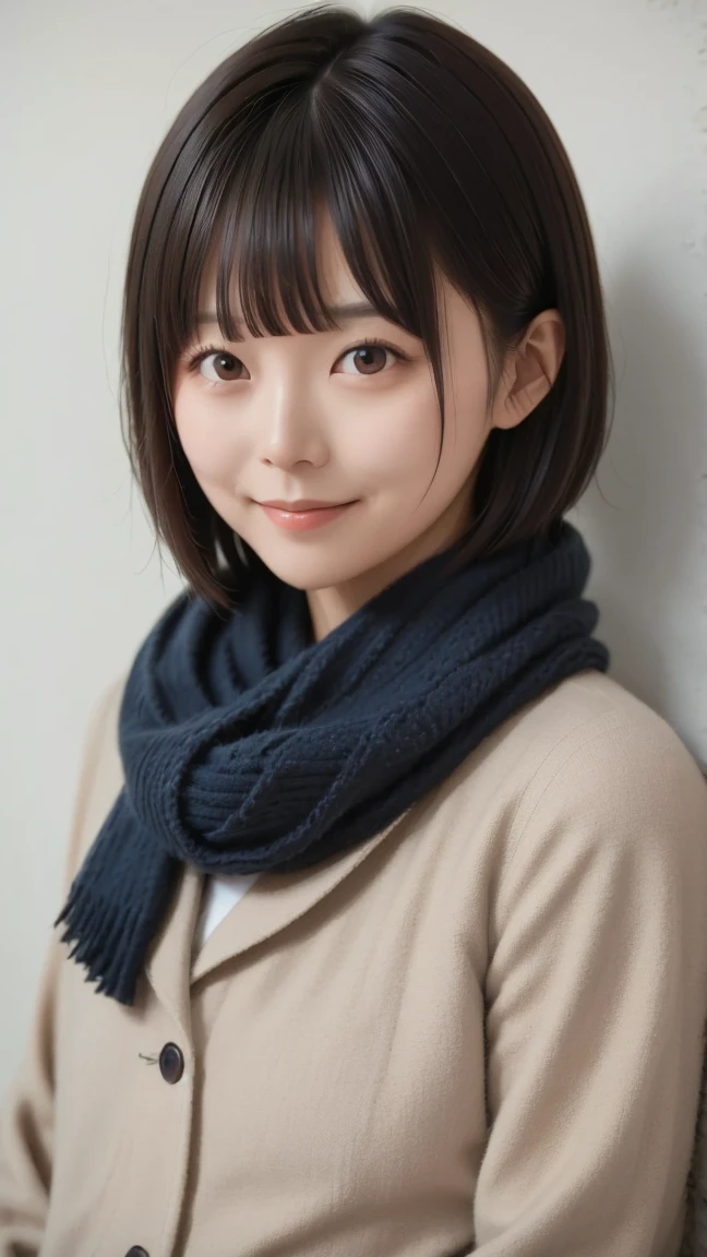 8K, ultra-realistic, highly detailed, photo-like. Natural cinematic lighting, soft shadows, lifelike skin texture, shallow depth of field.
A Japanese woman in her 40s with short pixie-cut brown hair, wearing a thick winter coat and a scarf. Calm expression, looking directly at the camera. Natural skin texture, mature and realistic facial features. The background is a softly blurred winter urban scene. (((Fully clothed))) (((Realistic middle-aged face))) (((No excessive beautification))) (((Upper body chest-up portrait)))