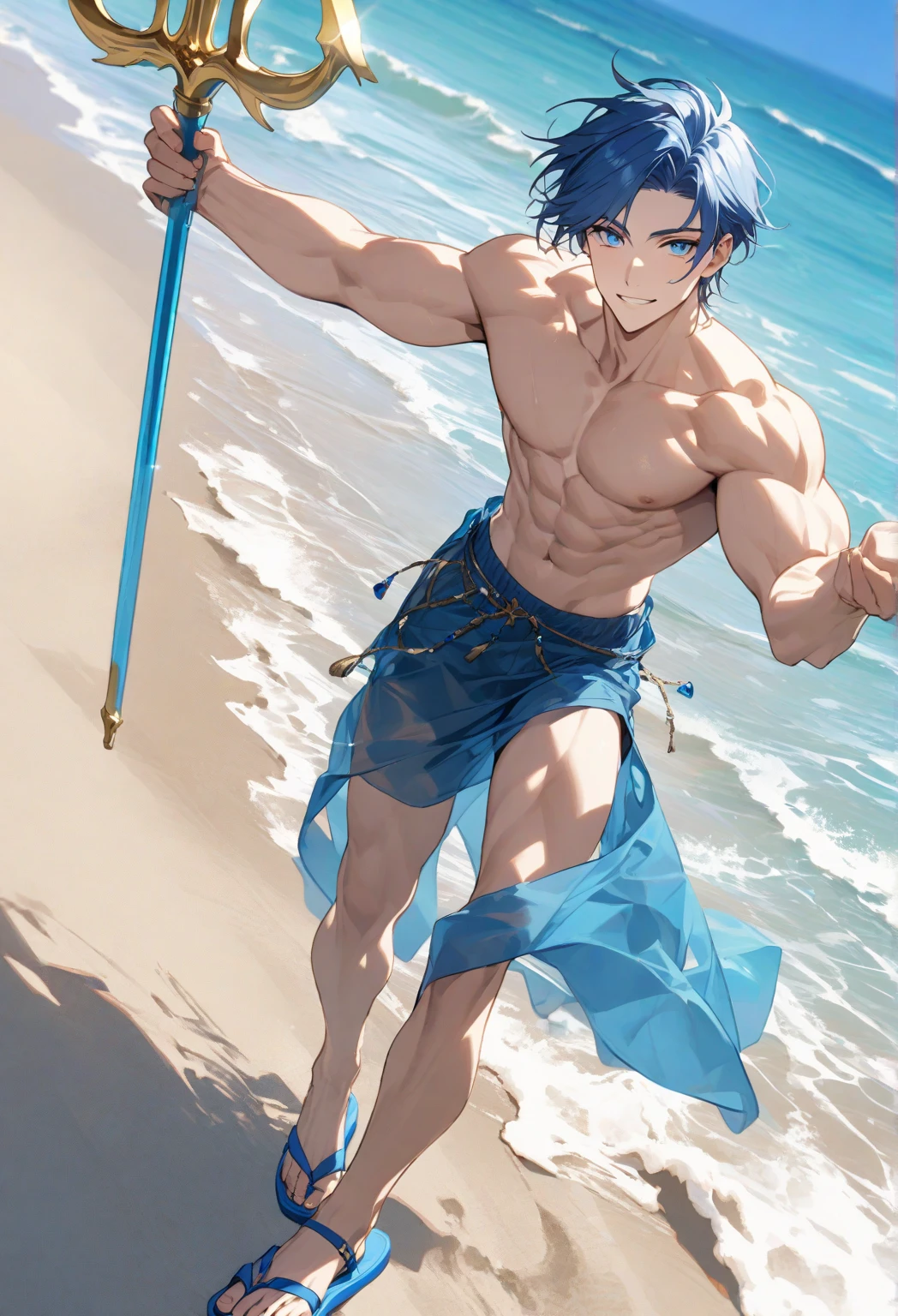 (hyper-realistic digital illustration), hires, best quality, wearing small thong, full mast, erect bulge, erect bulge, visible through thong , underwater world, wide angle, swimming, athletic body, male, iridescent skin, flat chest, silver eyes, green hair styled in spikes, determined expression, bioluminescent lighting, small waist, broad chest, big mane, slim scruffy, muscular