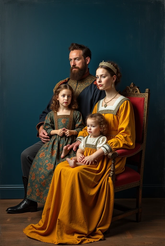 arafed image of a man and woman and a , realistic renaissance portrait, renaissance digital painting, in a renaissance style, renaissance portrait, in a high renaissance style, in renaissance style, medieval portrait, northern renaissance style, dressed in medieval clothes, wearing elegant tudor clothes, renaissance style, baroque digital painting, renaissance autumnal, renaissance themed, royal portrait